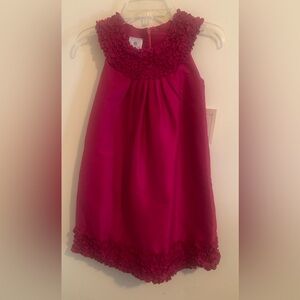 Charming Fuchsia Kids Dress with Ruching Trim  Accents